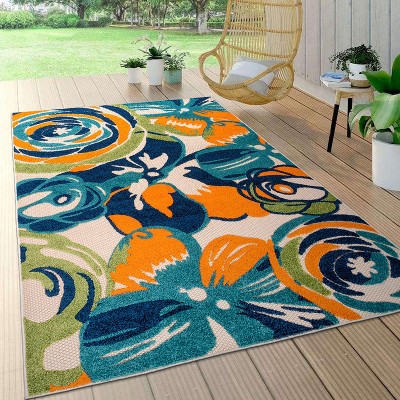 Modern Multi-Color Floral Synthetic Indoor/Outdoor Area Rug 8' x 10'