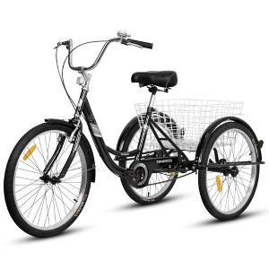 Adult Tricycles, 1 Speed Adult Trikes 24 inch 3 Wheel Bikes, Three-Wheeled Bicycles Cruise Trike with Shopping Basket for Seniors, Women, Men - 1 of 4