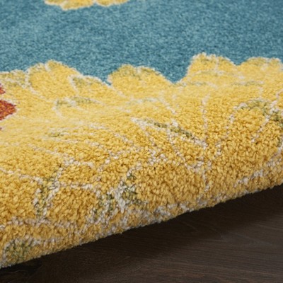 Handmade Turquoise Multicolor Floral Synthetic Area Rug 5' x 7'