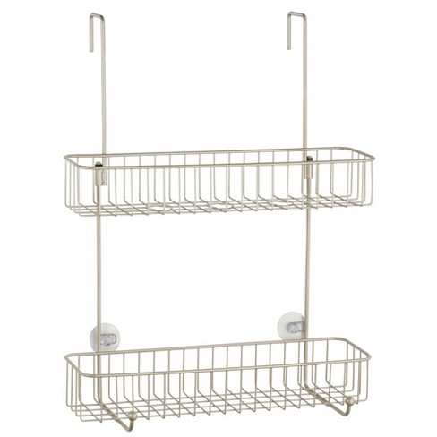Graphite Gray mDesign Extra Wide Metal Wire Bathroom Tub and Shower Caddy Rust Resistant Hanging Storage Organizer Center with Built-in Hooks and Baskets on 2 Levels
