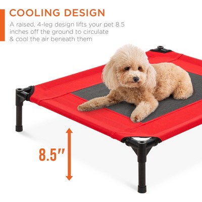 Red Elevated Outdoor Pet Bed with Canopy and Mesh