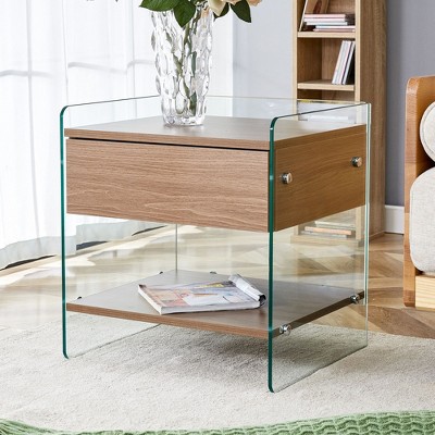 NicBex 17.7 Inch Glass Nightstand,Bedside Tables with MDF Drawer and Open Shelf for Bedroom,Living Room