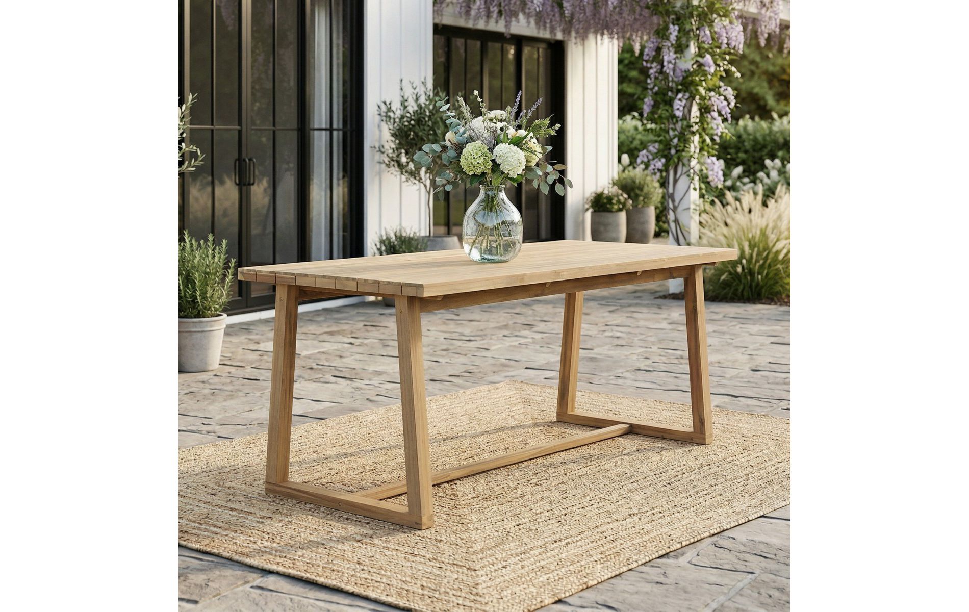 Outdoor Rectangular Acacia Wood Patio Table, Teak Large Dining Table for 6–8, Outdoor Furniture for Backyard, Garden or Deck-Panipeachy