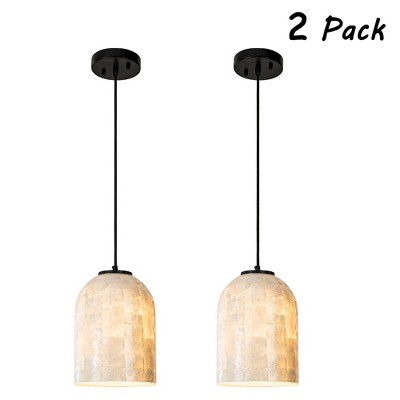 ALOADECOR Modern Farmhouse Natural Capiz Seashell Single Pendant Light Coastal Cylinder Hanging Light For Kitchen and Dining Room£¨2-Pack£©
