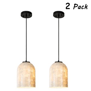 ALOADECOR Modern Farmhouse Natural Capiz Seashell Single Pendant Light Coastal Cylinder Hanging Light For Kitchen and Dining Room£¨2-Pack£© - 1 of 4