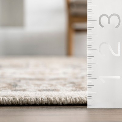 Beige Oval 6'7" x 9' Synthetic Easy-Care Area Rug