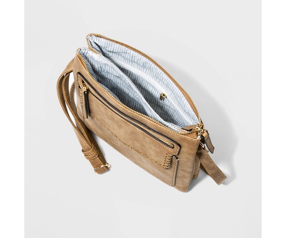 VR NYC Whipstitched Flap Pocket Crossbody Bag - Cognac