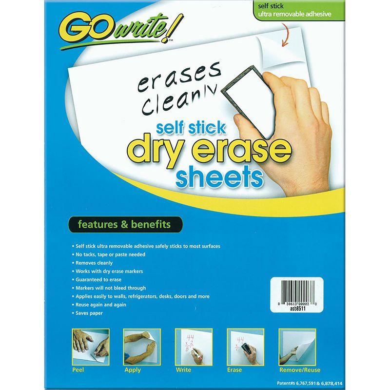 Array® Dry Erase Sheets, Self-Adhesive, White, 8-1/2" x 11", 30 Sheets, 2 of 3