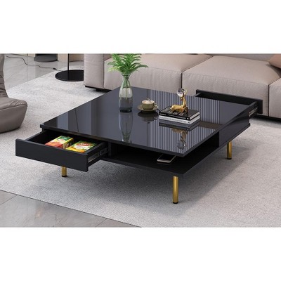 Okak Smart LED Coffee Table, High Gloss Center Table with 2-Tier Ambient Lighting, Touch-Control Minimalist Design for Modern Living Room
