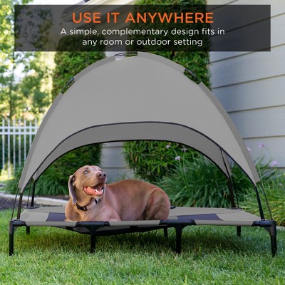 Large Gray Elevated Outdoor Pet Bed with Canopy