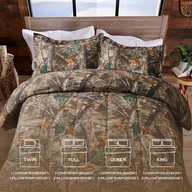 Realtree Edge Camo Comforter Set, Premium Polycotton Fabric, Camouflage Bed Set Full, Super Soft 3-Piece Forest Bedding Set Hunting & Outdoor, 5 of 8