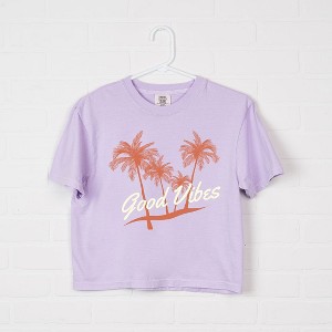 Simply Sage Market Women's  Good Vibes Palm Trees Short Sleeve Relaxed Fit Cropped Graphic Tee - 1 of 3
