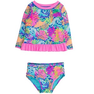 RuffleButts Girls UPF50+ Long Sleeve Rash Guard Bikini - 1 of 4