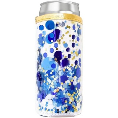 Packed Party Spirit Squad Confetti Skinny Can Cooler, Insulated Metal Can Drink Holder for Tailgate, Pool or Beach (True Blue)