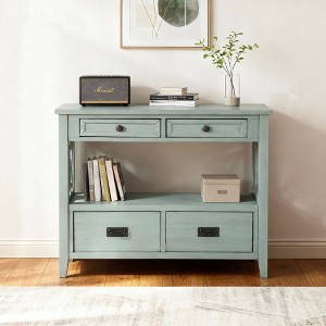Hostack 36'' Farmhouse Wood Console Table with 4 Drawers and 1 Storage Shelf for Entryway and Living Room , Retro Blue - 1 of 4