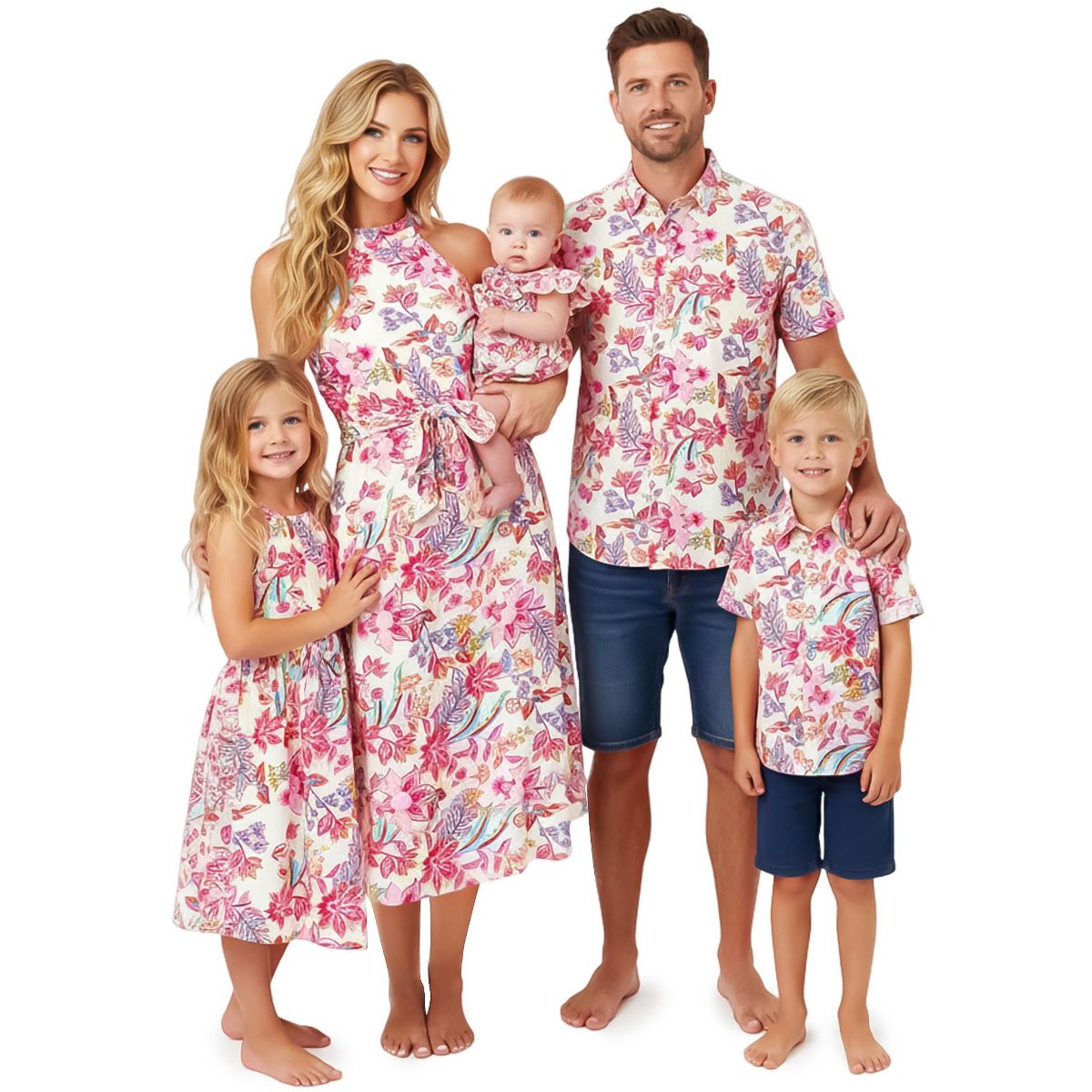 PATPAT Tropical Palm Family Matching Sets Mom and Me Printed Midi Dresses