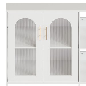 Modern Sideboard, Buffet Sideboard with Glass Doors and Adjustable Shelves, Wooden Storage Cabinet with Metal Handles for Living Room, Kitchen - 1 of 4