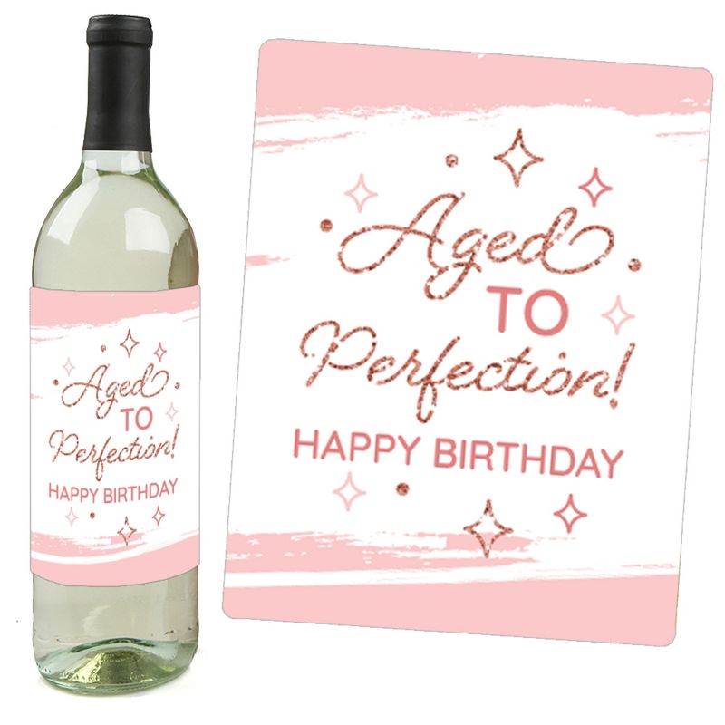 Big Dot of Happiness Pink Rose Gold Birthday - Happy Birthday Party Decorations for Women and Men - Wine Bottle Label Stickers - Set of 4, 2 of 9