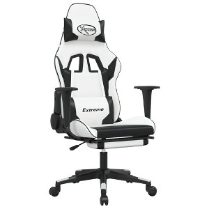 vidaXL Massage Gaming Chair with Footrest, White&Black, Faux Leather - 1 of 4