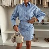 Women's Striped Shirt Dress Dressy Oversized Long Sleeve Bodycon Skirt Business Casual Office Outfit - 2 of 4