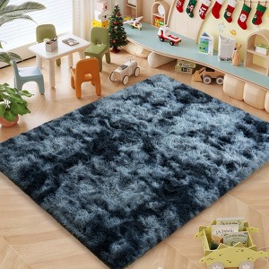 Extra Large Plush Shag Area Rug, 1.7" Thick Ultra Soft Non-Slip Tie-Dye Peacock Blue Mat - 1 of 4