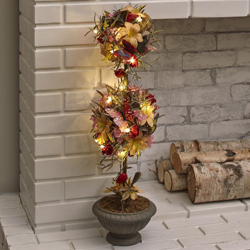 The Lakeside Collection Lighted Spring Ball Floral Topiary with Faux Floral Leaves and Vase Pot, 3 of 8
