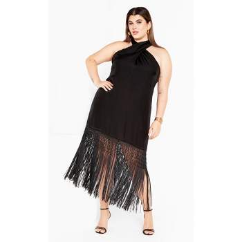 Women's Plus Size Calypso Fringe Dress - black | CITY CHIC