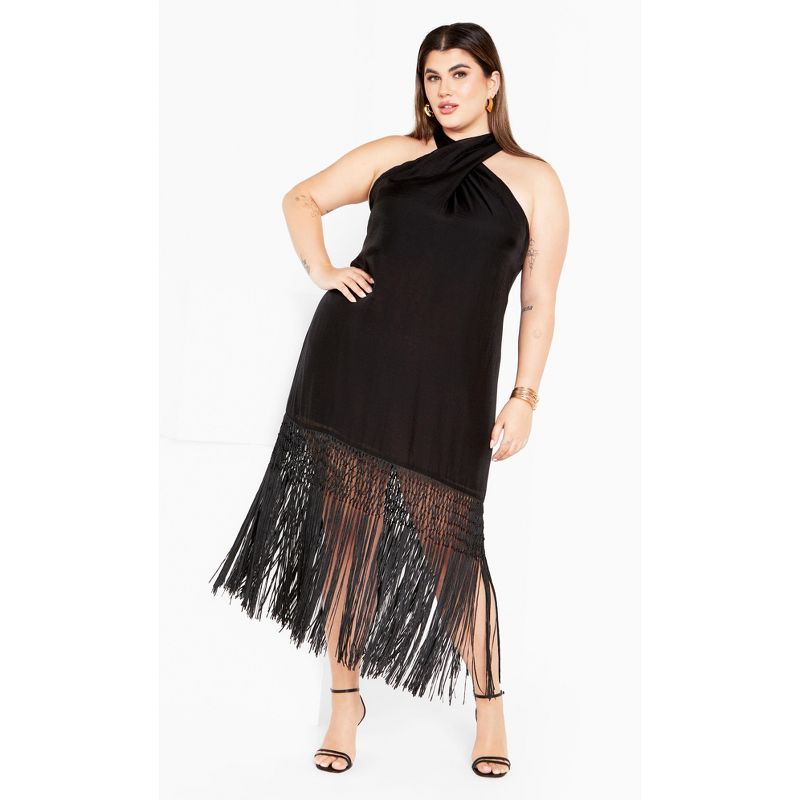 Women's Plus Size Calypso Fringe Dress - black | CITY CHIC, 1 of 6