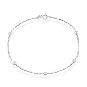 Bella Silver Sterling Silver Snake Chain w/4mm Bead Anklet - Silver - 9 Inch - 1 of 2