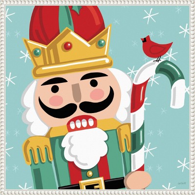 Festive Nutcracker Christmas Canvas Art with White Frame