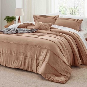 BAGOKIE 4-Piece Pinch Pleat Striped Bed in a Bag Comforter Set for All Season - 1 of 3