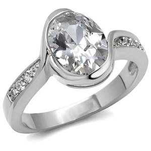 Slickblue Women's 10mm Oval CZ Engagement Ring - Clear Stone, Pave, Polished Stainless Steel, No Plating, Size 5-10 - 1 of 4