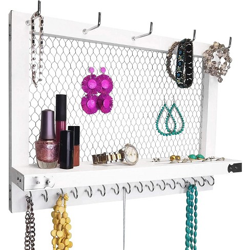 Outshine Co Large Farmhouse Wall Jewelry Organizer - White