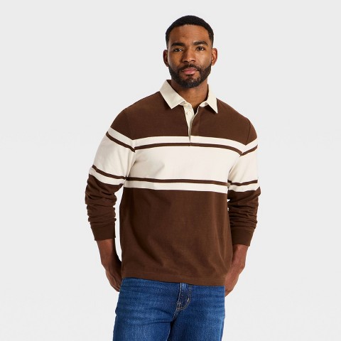 Мужские рубашки Goodfellow & Co Men's Long Sleeve Rugby Shirt - Goodfellow & Co™ Dark Brown M