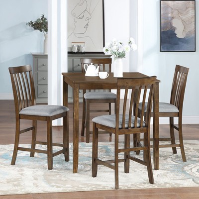 Nicbex 34.5" Dining Table Set For 4 Counter Height Square Walnut Wooden ...