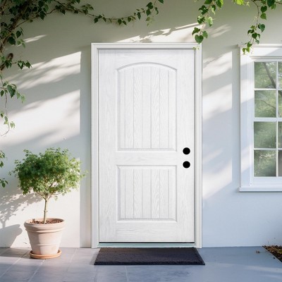 36 X 80 Inches Fiberglass Entry Door,6-9/16 Vinyl Frame,Decorative Glass Door,Primed Knock-Down,with Brickmould,Right Hand Inswing Door