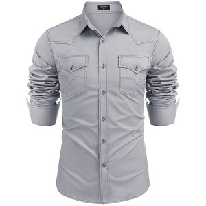 COOFANDY Men's Western Cowboy Shirts Long Sleeve Cotton Casual Button Down Work Shirt with Pockets - 1 of 4