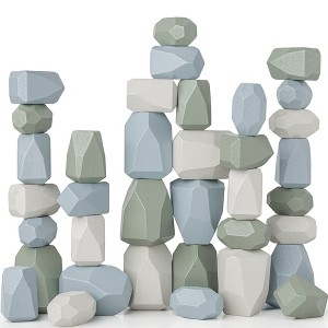 Stacking Rocks 36 Pieces, 36 months+, Toddler Stacking Blocks, Wooden Rocks Sensory Toys By Comfy Cubs - 1 of 4