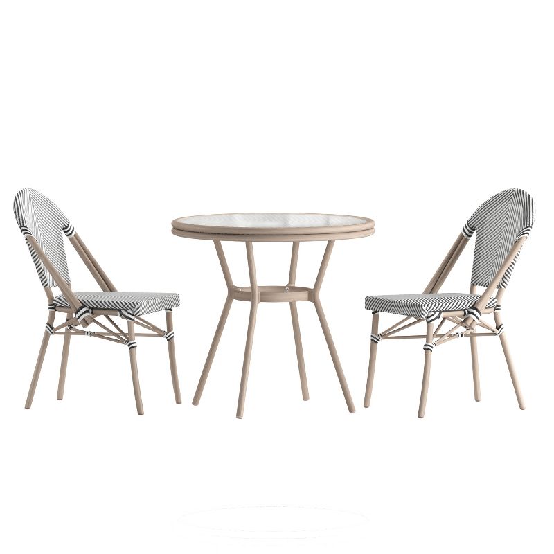 Flash Furniture Marseille Indoor/Outdoor Commercial French Bistro 31.5" Table, Textilene, Glass Top with 2 Stack Chairs, 1 of 11
