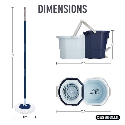 Casabella Dual-Bucket Blue and White Spin Mop System with Extra Refill
