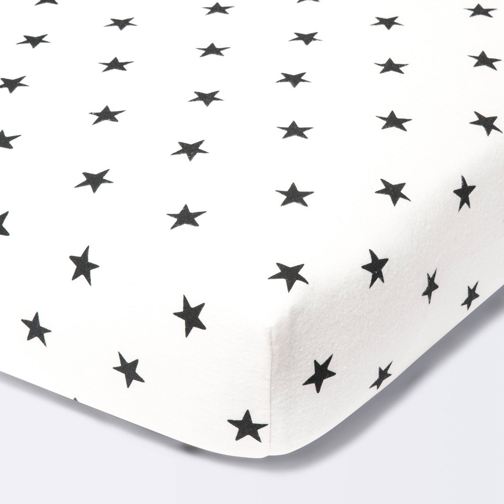 Photos - Bed Linen Flannel Fitted Crib Sheet Stars - Cloud Island™ - Cream/Black
