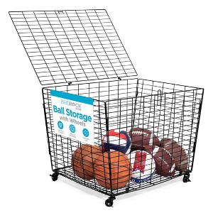 BIRDROCK HOME Sports Ball Basket w/ Wheels - Lockable Storage for Basketball, Football, Baseball - Heavy-Duty Organizer for Gym, Garage, Outdoor Use - 1 of 4