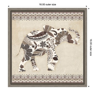 Boho Elephant Floral Earth Tones Canvas Print 16" x 16"