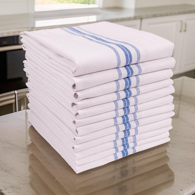 Blue Striped Cotton Kitchen Towels Set of 12