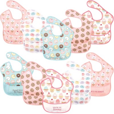 Hudson Baby Infant Girl Waterproof Polyester Bibs 10pk, Sweetest Cupcake