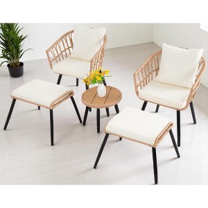 Mshliw 5-Piece Patio Bistro Set with Ottoman, Outdoor Rattan Table and Chairs Set for Porch, Balcony, or Deck – Cushions, Tempered Glass Coffee Table - 1 of 4