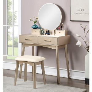 Contemporary 4-Drawer Wood Vanity and Stool Set - 1 of 4