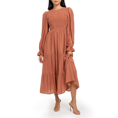 August Sky Women's Smocked Body Long Sleeve Dress : Target