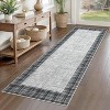 Washable Runner Rug Plaid Border, Non-Slip Low Pile Neutral Carpet, Stain Resistant Soft Rug for Hallway Entryway Kitchen - 3 of 4
