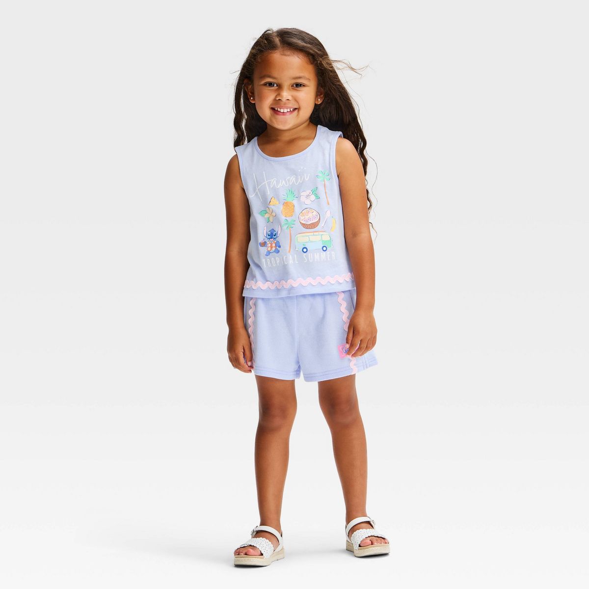 Toddler Girls' 2pc Disney Lilo & Stitch Rick Rack Shorts Set - Blue